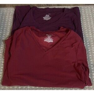 Faded Glory Women’s Size L (12-14) 2 Long Sleeve Magenta And Maroon V Neck Shirt